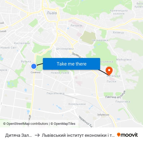 Дитяча Залізниця to Львівський інститут економіки і туризму (ЛІЕТ) map