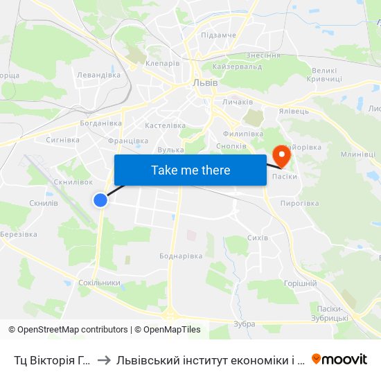 Тц Вікторія Гарденс to Львівський інститут економіки і туризму (ЛІЕТ) map