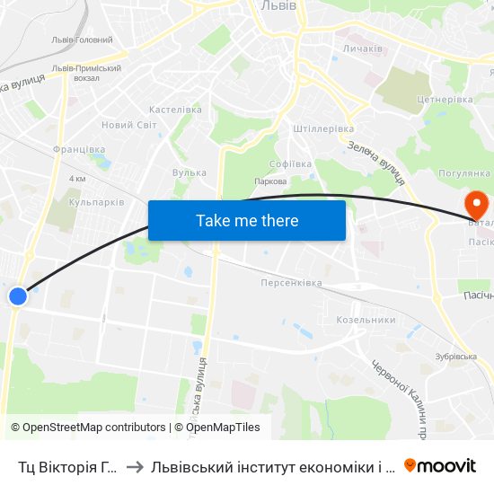 Тц Вікторія Гарденс to Львівський інститут економіки і туризму (ЛІЕТ) map