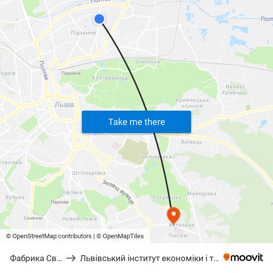 Фабрика Світанок to Львівський інститут економіки і туризму (ЛІЕТ) map