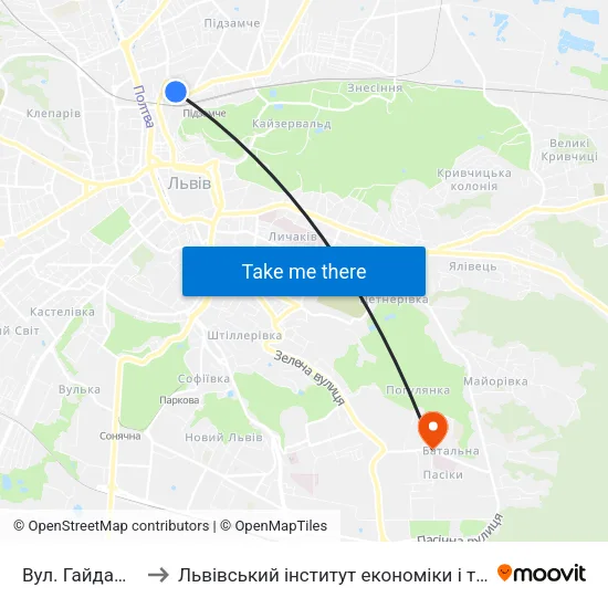Вул. Гайдамацька to Львівський інститут економіки і туризму (ЛІЕТ) map