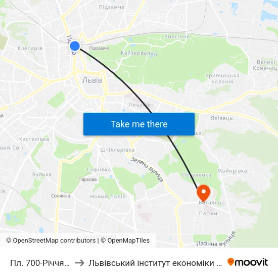 Пл. 700-Річчя Львова to Львівський інститут економіки і туризму (ЛІЕТ) map