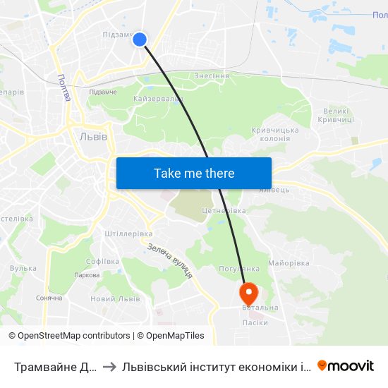 Трамвайне Депо №2 to Львівський інститут економіки і туризму (ЛІЕТ) map