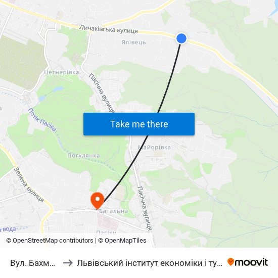 Вул. Бахматюка to Львівський інститут економіки і туризму (ЛІЕТ) map