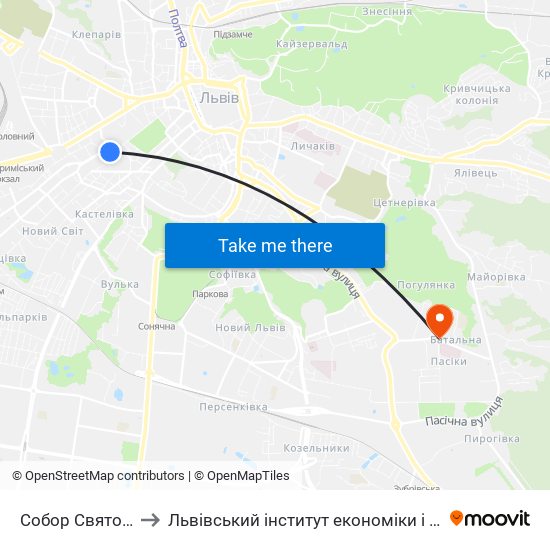 Собор Святого Юра to Львівський інститут економіки і туризму (ЛІЕТ) map