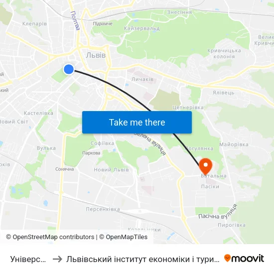 Університет to Львівський інститут економіки і туризму (ЛІЕТ) map