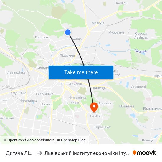 Дитяча Лiкарня to Львівський інститут економіки і туризму (ЛІЕТ) map