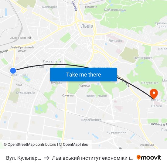 Вул. Кульпарківська to Львівський інститут економіки і туризму (ЛІЕТ) map