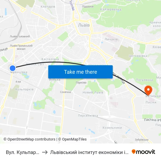 Вул. Кульпарківська to Львівський інститут економіки і туризму (ЛІЕТ) map