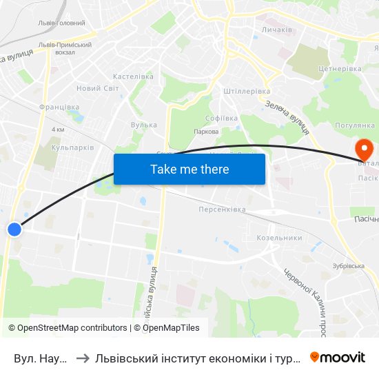 Вул. Наукова to Львівський інститут економіки і туризму (ЛІЕТ) map