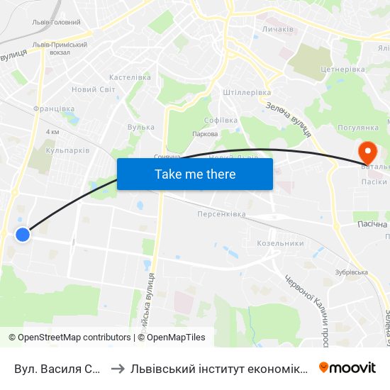 Вул. Василя Симоненка to Львівський інститут економіки і туризму (ЛІЕТ) map