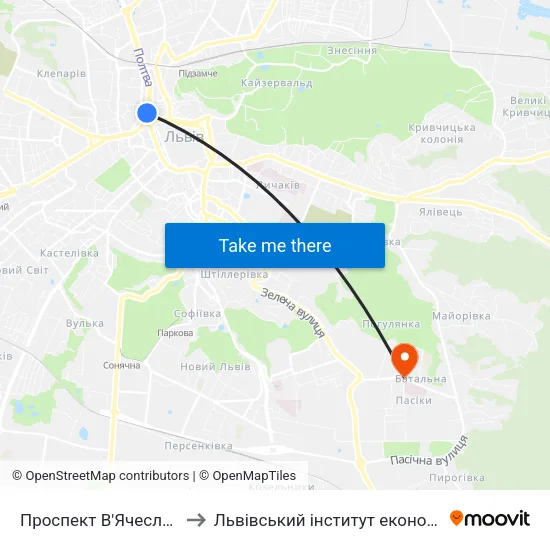 Проспект В'Ячеслава Чорновола to Львівський інститут економіки і туризму (ЛІЕТ) map