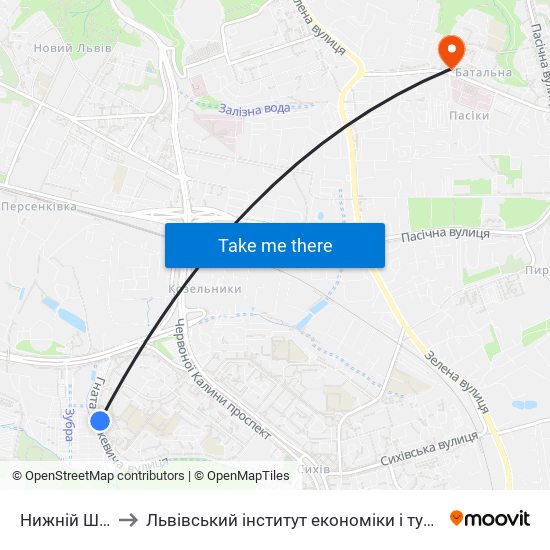 Нижній Шувар to Львівський інститут економіки і туризму (ЛІЕТ) map