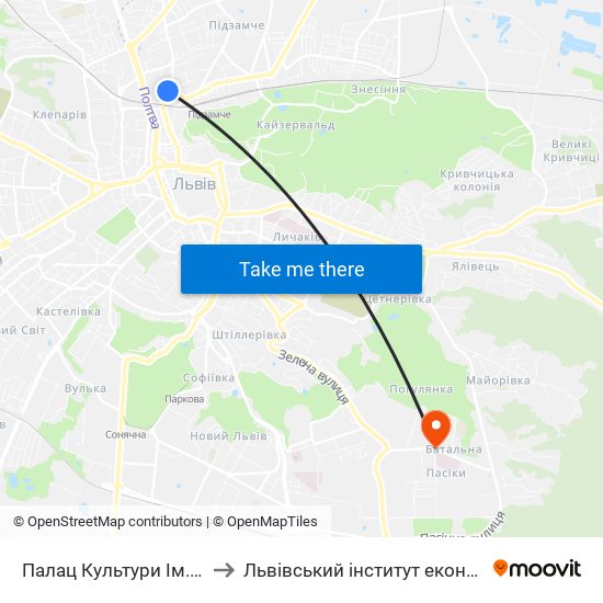 Палац Культури Ім. Гната Хоткевича to Львівський інститут економіки і туризму (ЛІЕТ) map