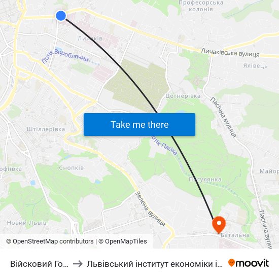 Війсковий Госпіталь to Львівський інститут економіки і туризму (ЛІЕТ) map