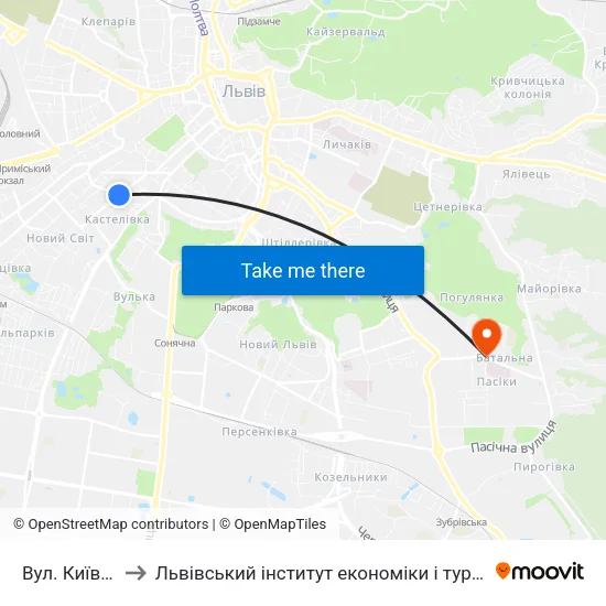 Вул. Київська to Львівський інститут економіки і туризму (ЛІЕТ) map