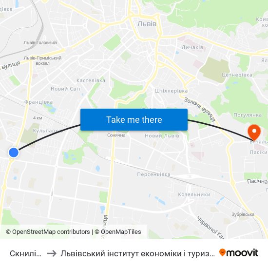 Скнилівок to Львівський інститут економіки і туризму (ЛІЕТ) map