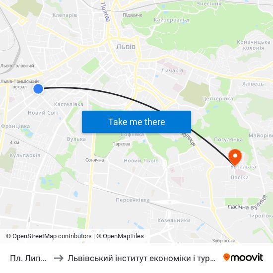 Пл. Липнева to Львівський інститут економіки і туризму (ЛІЕТ) map