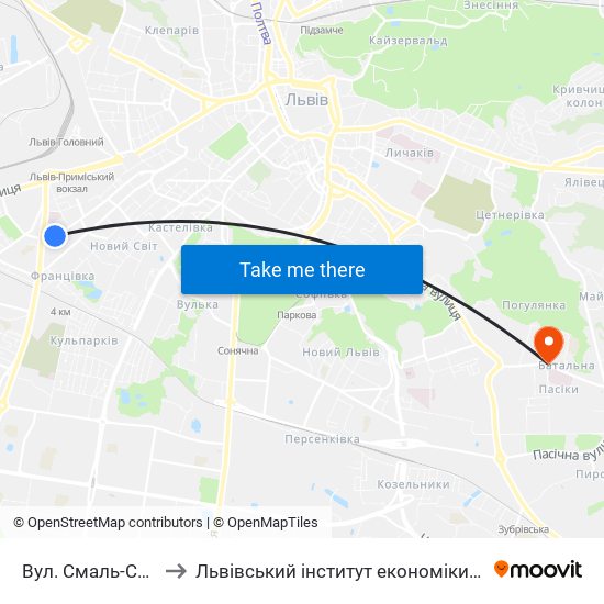 Вул. Смаль-Стоцького to Львівський інститут економіки і туризму (ЛІЕТ) map