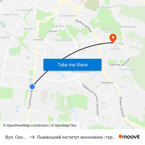 Вул. Скорини to Львівський інститут економіки і туризму (ЛІЕТ) map