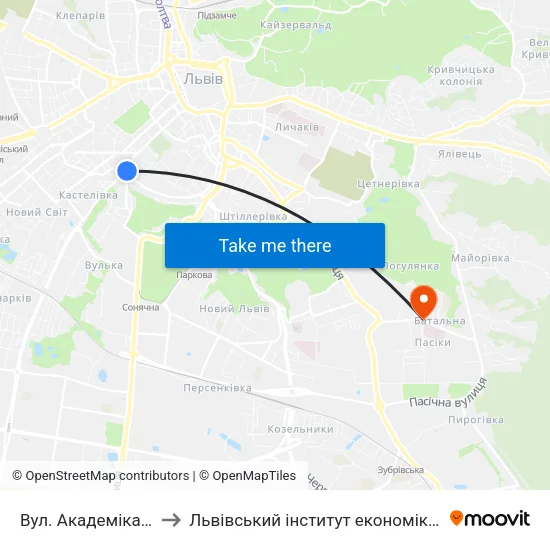 Вул. Академіка Сахарова to Львівський інститут економіки і туризму (ЛІЕТ) map