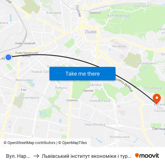 Вул. Народна to Львівський інститут економіки і туризму (ЛІЕТ) map