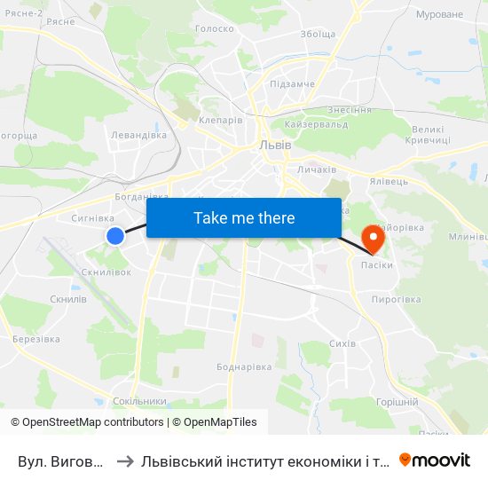 Вул. Виговського to Львівський інститут економіки і туризму (ЛІЕТ) map