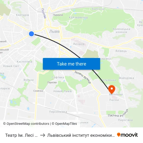 Театр Ім. Лесі Українки to Львівський інститут економіки і туризму (ЛІЕТ) map