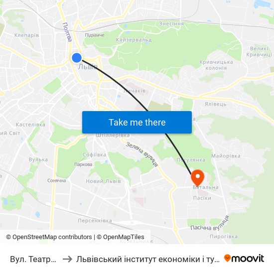 Вул. Театральна to Львівський інститут економіки і туризму (ЛІЕТ) map