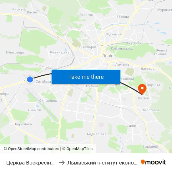 Церква Воскресіння Господнього to Львівський інститут економіки і туризму (ЛІЕТ) map