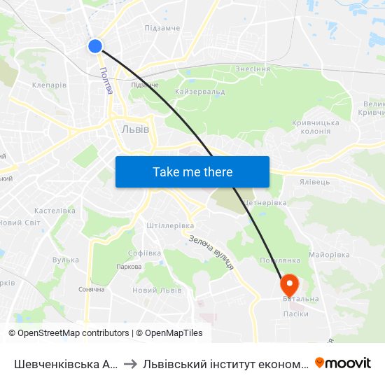 Шевченківська Адміністрація to Львівський інститут економіки і туризму (ЛІЕТ) map