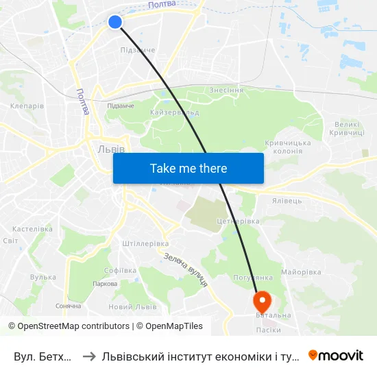 Вул. Бетховена to Львівський інститут економіки і туризму (ЛІЕТ) map