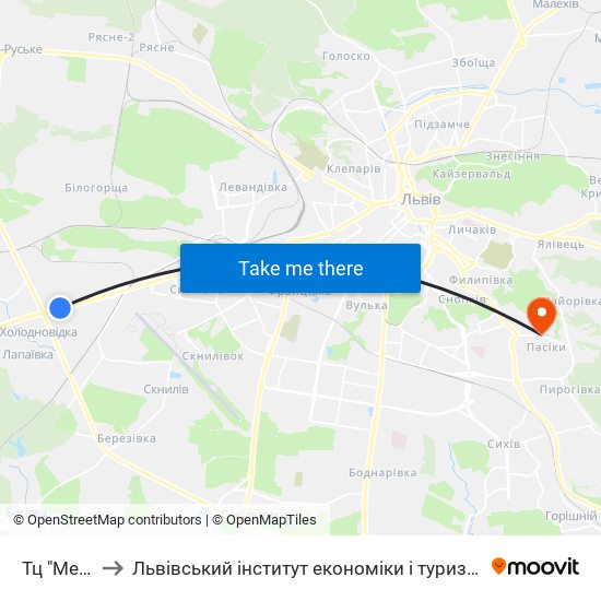 Тц "Metro" to Львівський інститут економіки і туризму (ЛІЕТ) map