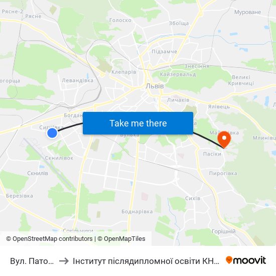 Вул. Патона to Інститут післядипломної освіти КНУБА map