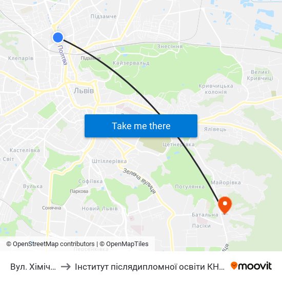 Вул. Хімічна to Інститут післядипломної освіти КНУБА map