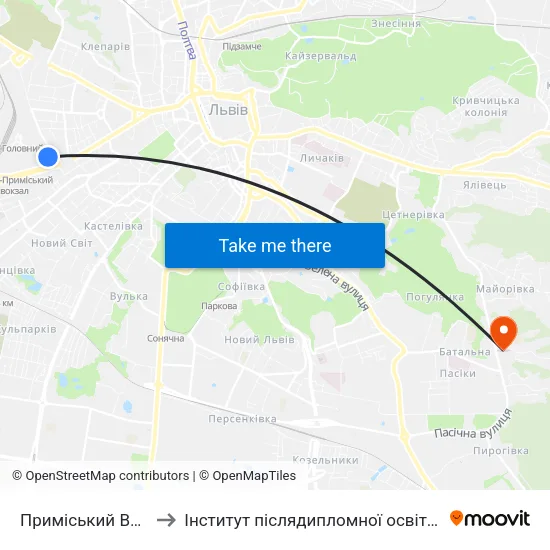 Приміський Вокзал to Інститут післядипломної освіти КНУБА map