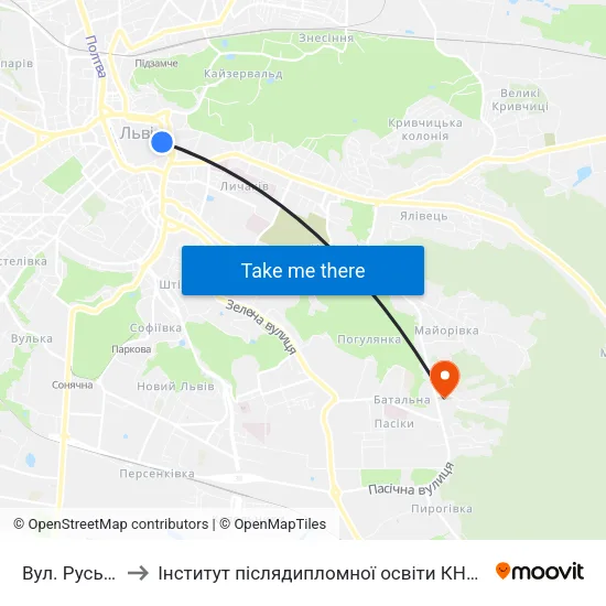 Вул. Руська to Інститут післядипломної освіти КНУБА map