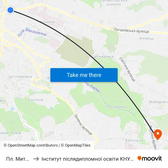 Пл. Митна to Інститут післядипломної освіти КНУБА map