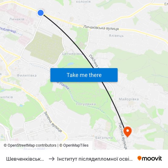 Шевченківський Гай to Інститут післядипломної освіти КНУБА map