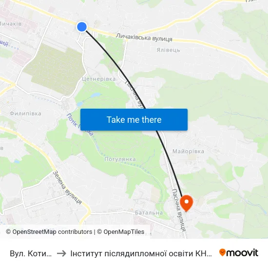 Вул. Котика to Інститут післядипломної освіти КНУБА map