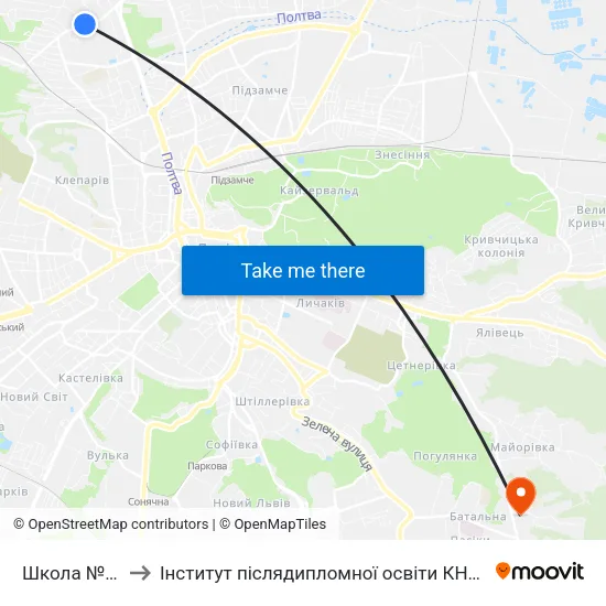 Школа №23 to Інститут післядипломної освіти КНУБА map