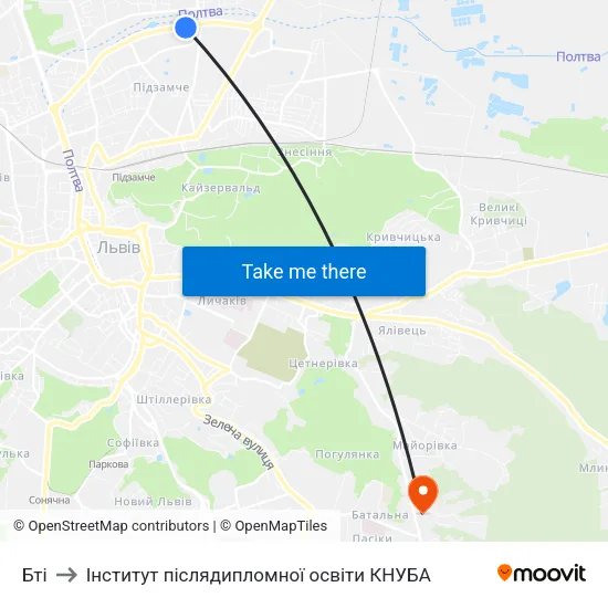 Бті to Інститут післядипломної освіти КНУБА map