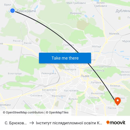 С. Брюховичі to Інститут післядипломної освіти КНУБА map