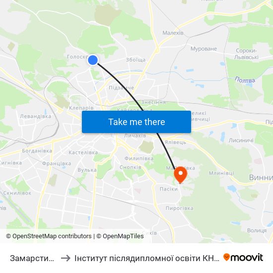 Замарстинів to Інститут післядипломної освіти КНУБА map