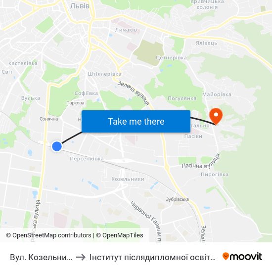 Вул. Козельницька to Інститут післядипломної освіти КНУБА map