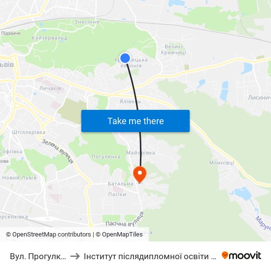 Вул. Прогулкова to Інститут післядипломної освіти КНУБА map