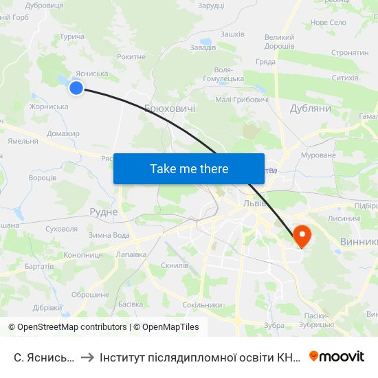 С. Ясниська to Інститут післядипломної освіти КНУБА map