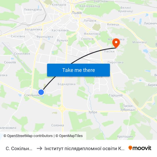 С. Сокільники to Інститут післядипломної освіти КНУБА map