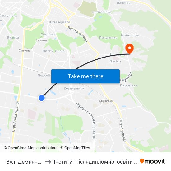 Вул. Демнянська to Інститут післядипломної освіти КНУБА map