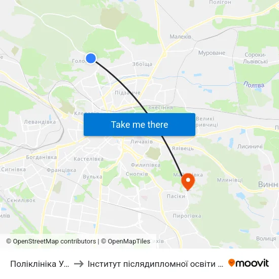 Поліклініка Умвс to Інститут післядипломної освіти КНУБА map